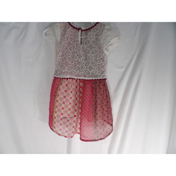 Nannette Girls Red White Floral Pom Pom Trim Crochet Fit & Flare Dress Size 3T - Picture 2 of 3
